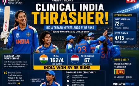Women's T20 World Cup 2026: Clinical India Thrasher Netherlands by 95 Runs behind Mandhana and Charani Show