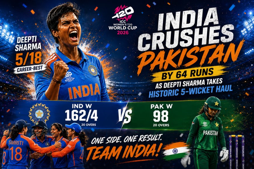 IND W vs PAK W T20 World Cup 2026: India Crushes Pakistan by 64 Runs as Deepti Sharma Takes Historic 5-Wicket Haul